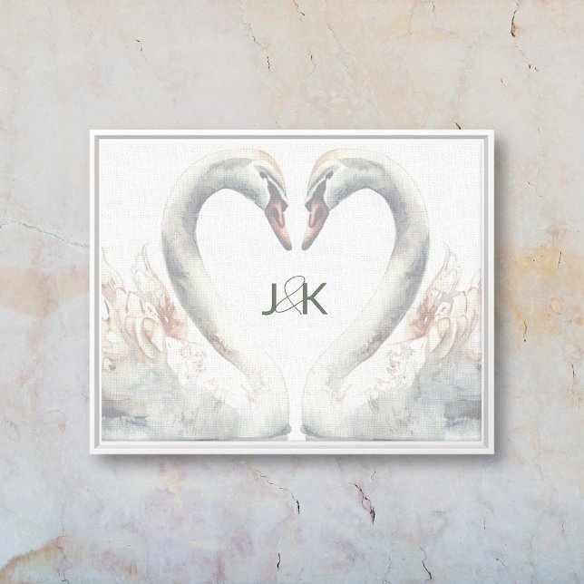 Canvas de Monograma dos Swans Românticos (Romantic Swans Monogram Canvas (framed))