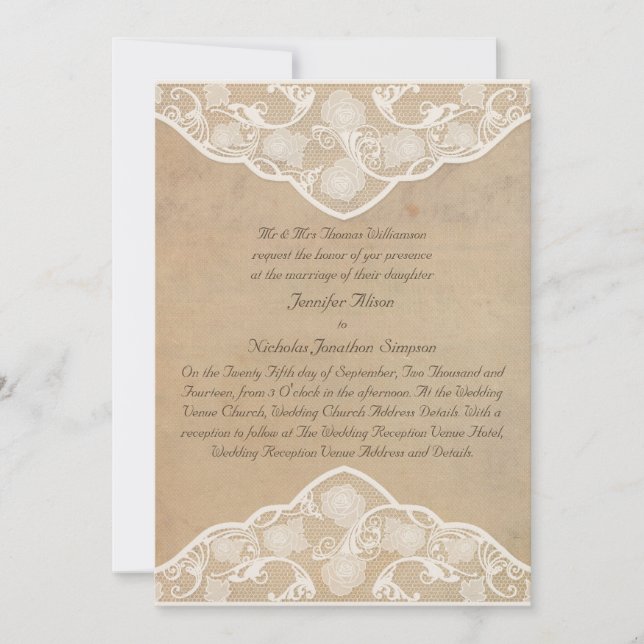 Canvas de vindima e convites para casamentos de ef (Frente)