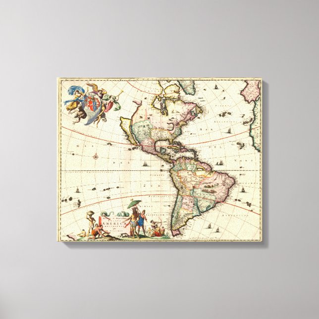 Canvas do Mapa 1670 da América Vintage (Frente)