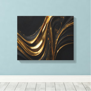 Canvas Dourada de linha de luxo Abstrato Black D
