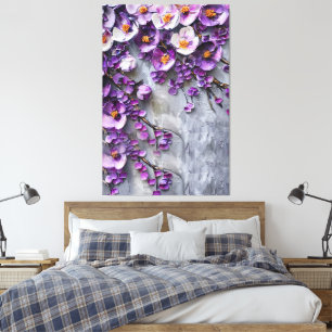Canvas Floral Roxo-Moderno e Cinza