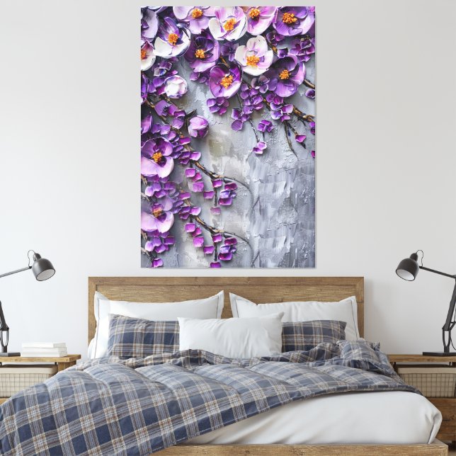 Canvas Floral Roxo-Moderno e Cinza (Insitu(Quarto))