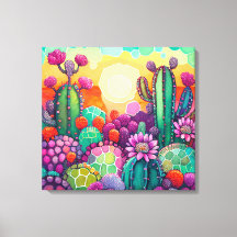 Canvas Impressão : Sunset em Cactus colorido