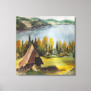 Canvas Imprime Ann Hayes Pintando Chalet No Lago