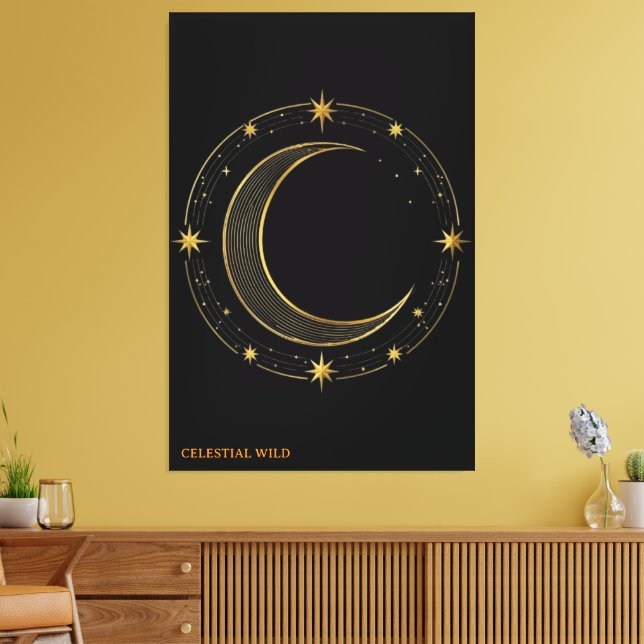 Canvas Luxury Black Gold Celestial Moon Art (Insitu(Sala de estar))