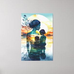 canvas painting mother and her two sons.p