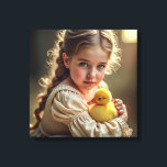 Canvas Print (Little Girl and Duckling)<br><div class="desc">The image of a little girl holding a yellow duckling covers this Canvas Print.</div>
