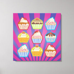 Canvas Purply das listras azuis dos cupcakes de