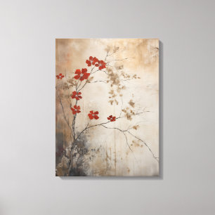 Canvas rustic Red blosom estilo wabi sabi japonês