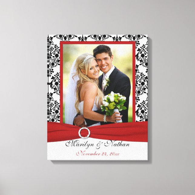 Canvas Vermelho, Preto, Casamento tema damasco Bra (Frente)