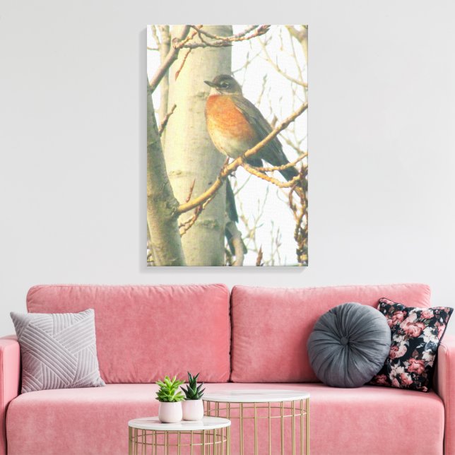 Canvas - Winter Robin no Branch (Insitu(Sala de estar))