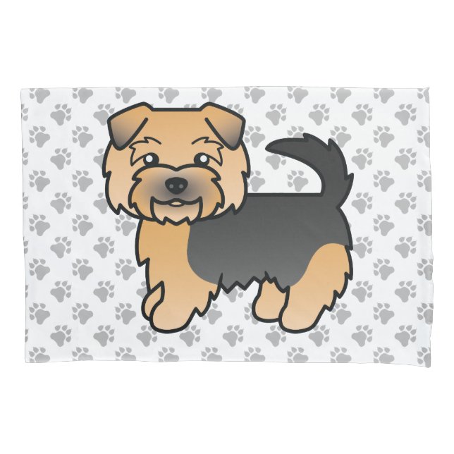 Cão Cartoon Norfolk Terrier Preto e Castanho & Pat (Frente)