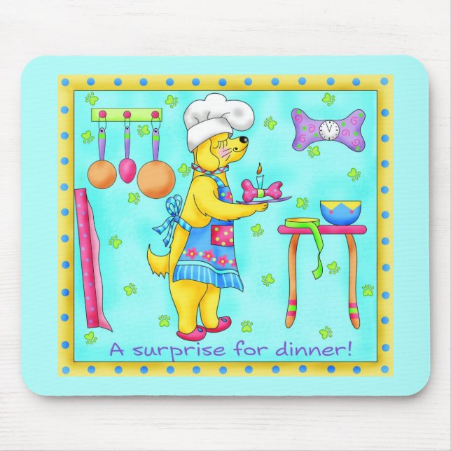 Cão Chef Cozinhar Art Turquoise Mousepad (Frente)