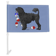 Cão de água português do leão preto com linha de