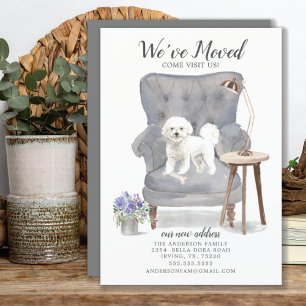 Cão de Bichon Frise nós movemos anúncio movente