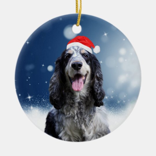 Cão de cocker spaniel com o chapéu do papai noel ornamento de cerâmica