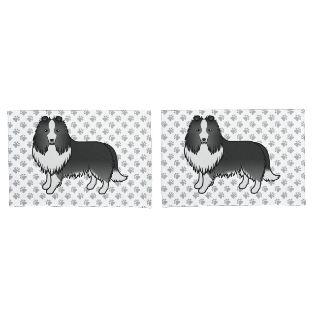 Cão de desenho animado Shetland Sheepdog Bi-Preto  (Frente - conjunto)