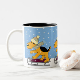 Cão de filhote de cachorro em uma caneca do trenó