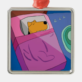 Cão de filhote de cachorro no ornamento da cama