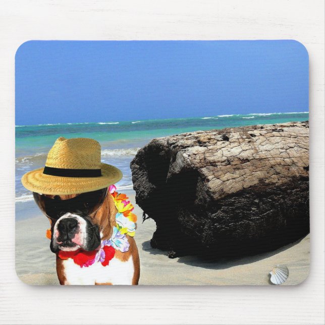 cão do pugilista no mousepad da praia (Frente)