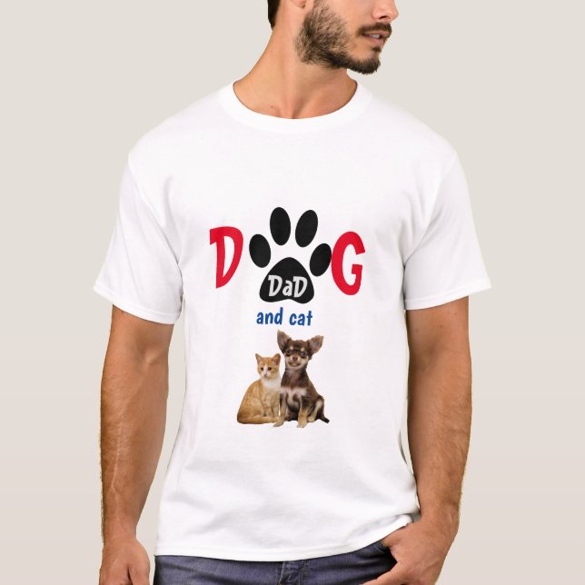 Cão e Pai Engraçado Dia de os pais T-Shirt (Frente)