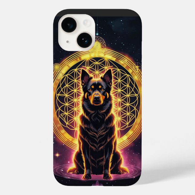 Cão espiritual com Ouro Mandala e Flor da Vida (Verso)