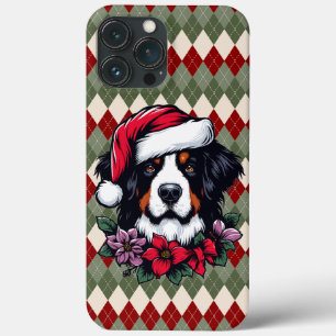 Cão Festivo Bernês com Santa Hat e Florais