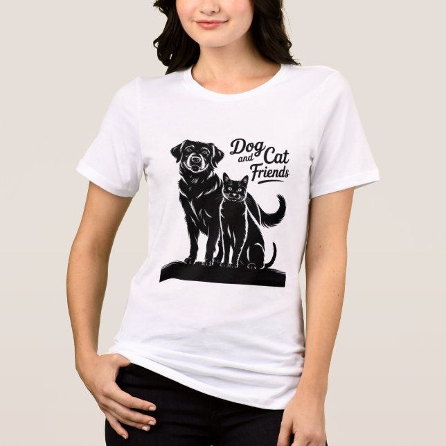 cão, gato, silhueta, amigos, T-Shirt (Frente)
