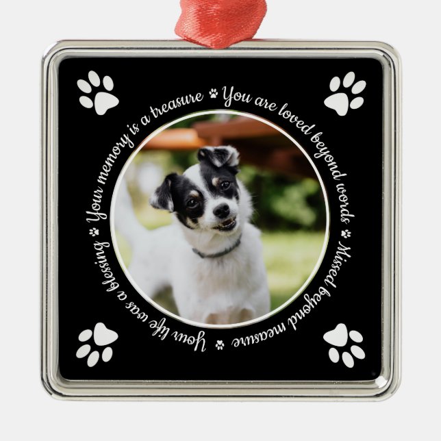 Cão Memorial Paw Imprime Ornamento Metálico Fotogr (Frente)