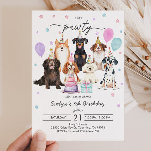 Cão Puppy Pawty Birthday Convite
