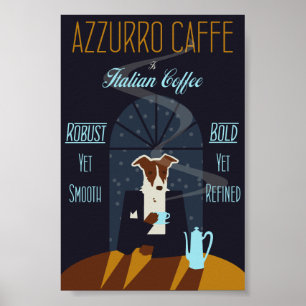 Cão que aprecia a arte italiana do poster do caf