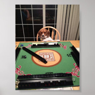 Cão que exerce o poster de Mahjong