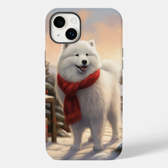 Cão Samoyed na Neve Natal  (Verso)