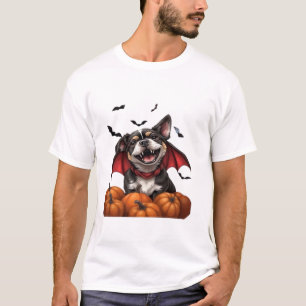 Cão Vampiro de Halloween com Abóboras T-Shirt Clás
