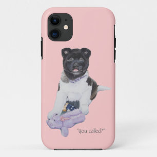 Cãozinho akita e capa de telefone rosa de arte urs