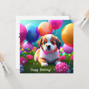 Cãozinho bonito com balões - aniversário