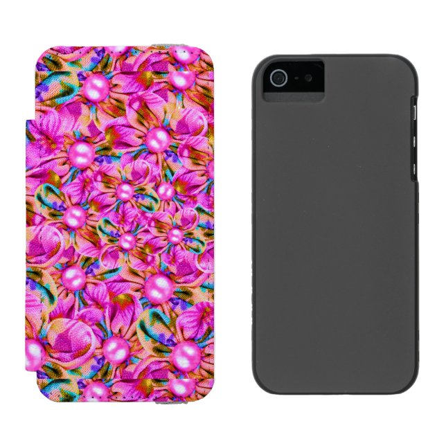 Capa Carteira Para iPhone, Incipio Abstrato semeando flores rosa (Lado a lado)