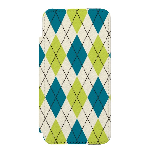 Capa Carteira Para iPhone, Incipio Argyle azul e verde (Frente do fólio)