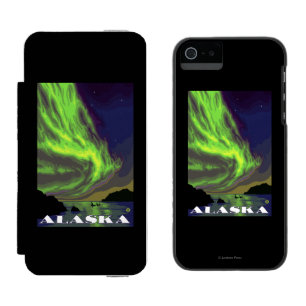 Capa Carteira Incipio Watson™ Para iPhone 5 Aurora boreal e viagens vintage das orcas
