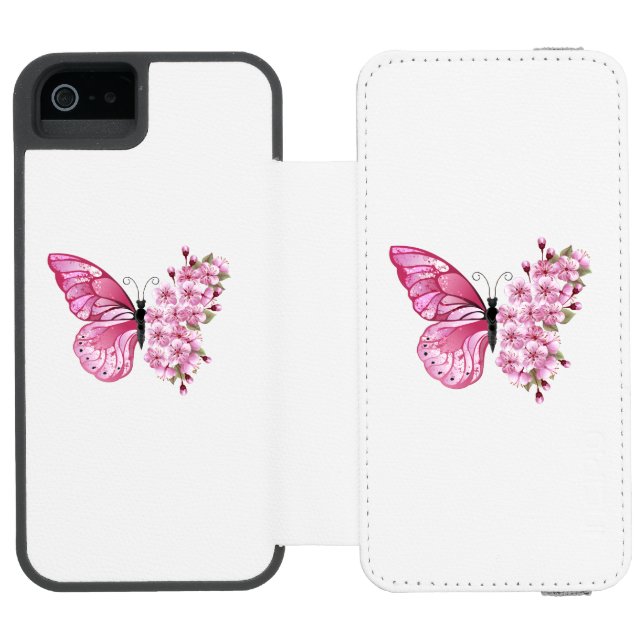 Capa Carteira Para iPhone, Incipio Borboleta Flor com Sakura Rosa (Fólio aberto)