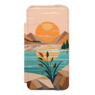 Capa Carteira Incipio Watson™ Para iPhone 5 Cenário de pôr do sol no lago da montanha pacífica
