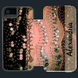 Capa Carteira Incipio Watson™ Para iPhone 5 Coral rosa-clássico e espinho cigano-preto<br><div class="desc">Um cachecol cigano,  cor-de-rosa-na moda,  preto-e-na moda,  com moedas falsas e miçangas,  juntamente com uma faixa cor-de-rosa-dusky brilhante no meio,  onde você pode personalizá-lo criando vibrações quentes.</div>