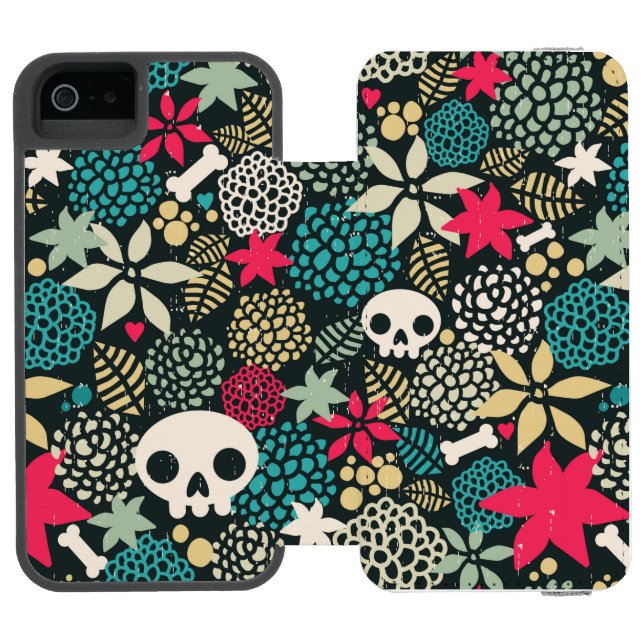 Capa Carteira Para iPhone, Incipio Crânio nas flores (Fólio aberto)