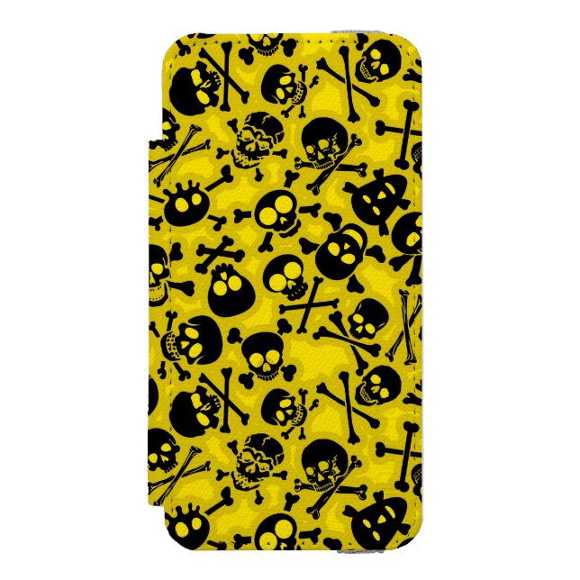 Capa Carteira Para iPhone, Incipio Crânio & teste padrão dos Crossbones (Frente do fólio)