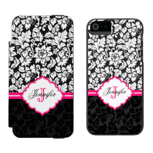 Capa Carteira Incipio Watson™ Para iPhone 5 Damascos Florais de Vintagem Preta Branca e Rosa