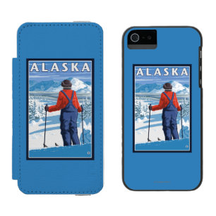 Capa Carteira Incipio Watson™ Para iPhone 5 Esqui no poster das viagens vintage de Alaska