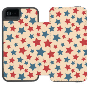 Capa Carteira Incipio Watson™ Para iPhone 5 Estrelas Vermelhas e Azuis, 4 de julho, Fundo bege