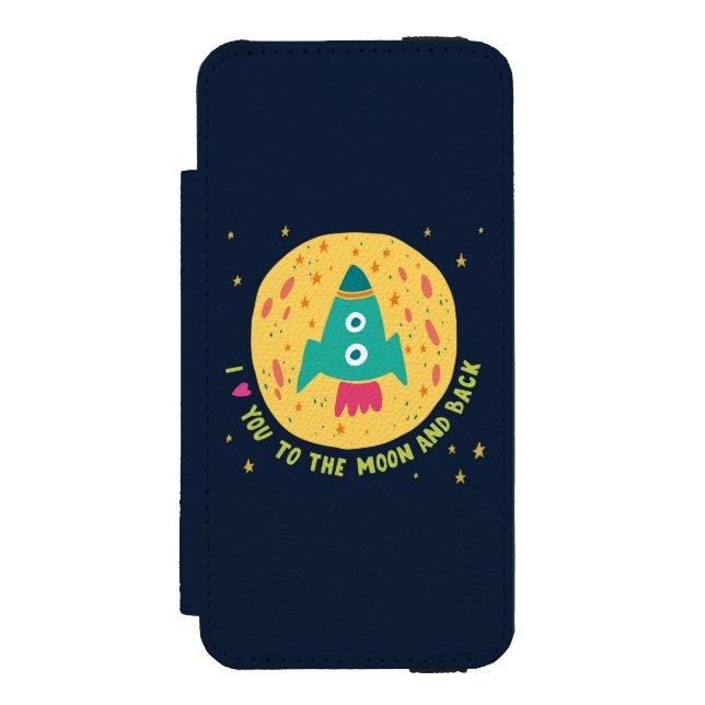 Capa Carteira Para iPhone, Incipio Eu te amo à lua e ao Rocketship traseiro (Frente do fólio)