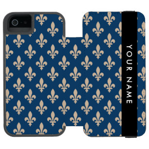 Capa Carteira Incipio Watson™ Para iPhone 5 Fleur de Lis, Bege sobre Azul Marinho, Real, Seu N