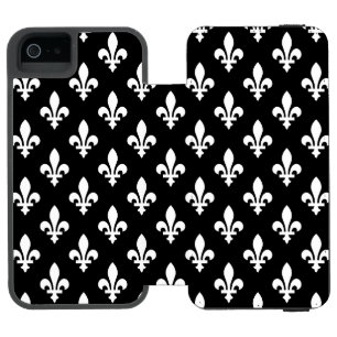 Capa Carteira Incipio Watson™ Para iPhone 5 Fleur de Lis Pattern, Royal French, branco a preto